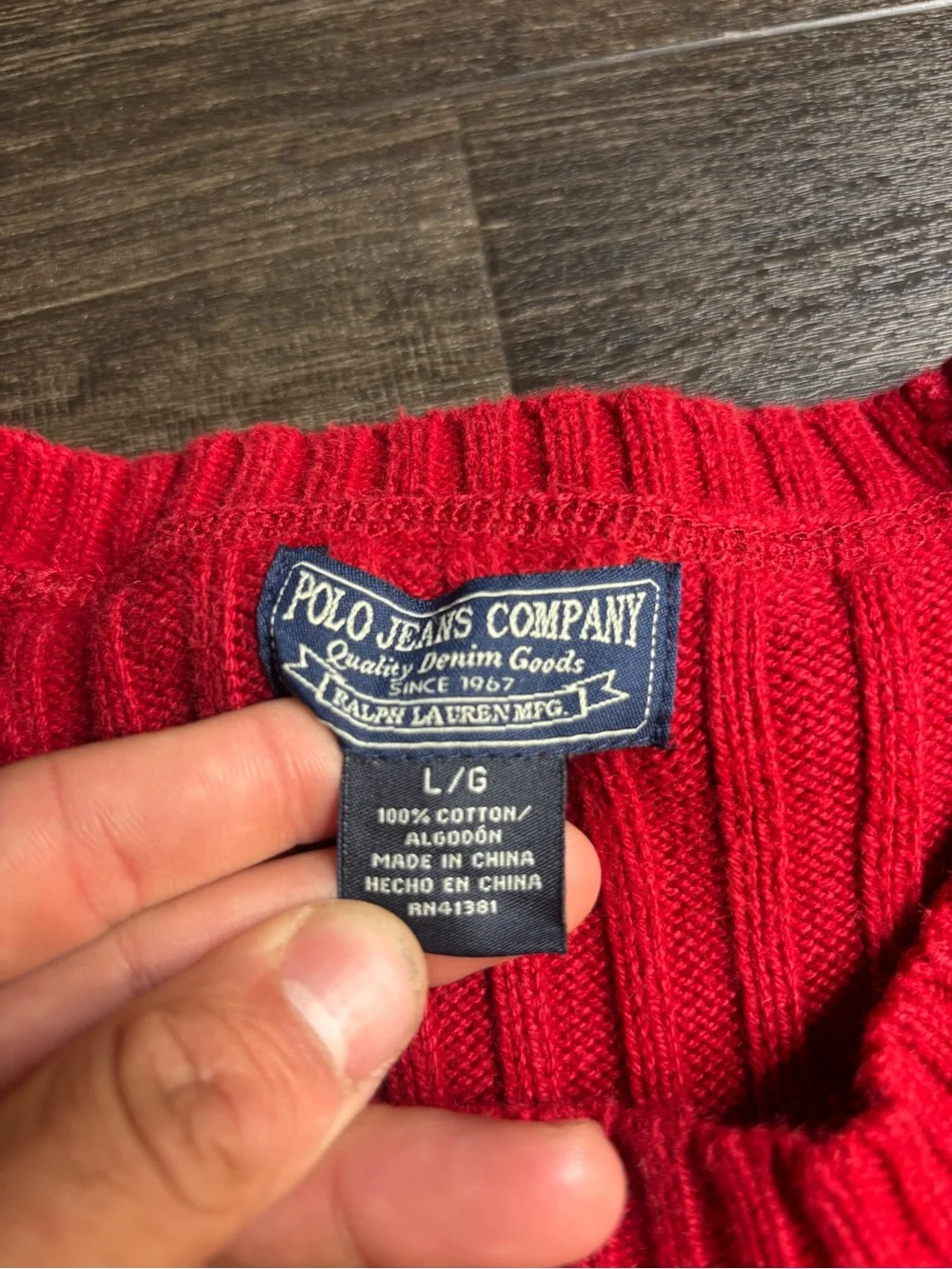 VTG Polo Jeans Co Standard Issue Men's L Red Ribbed Sweater Ralph Lauder MFG